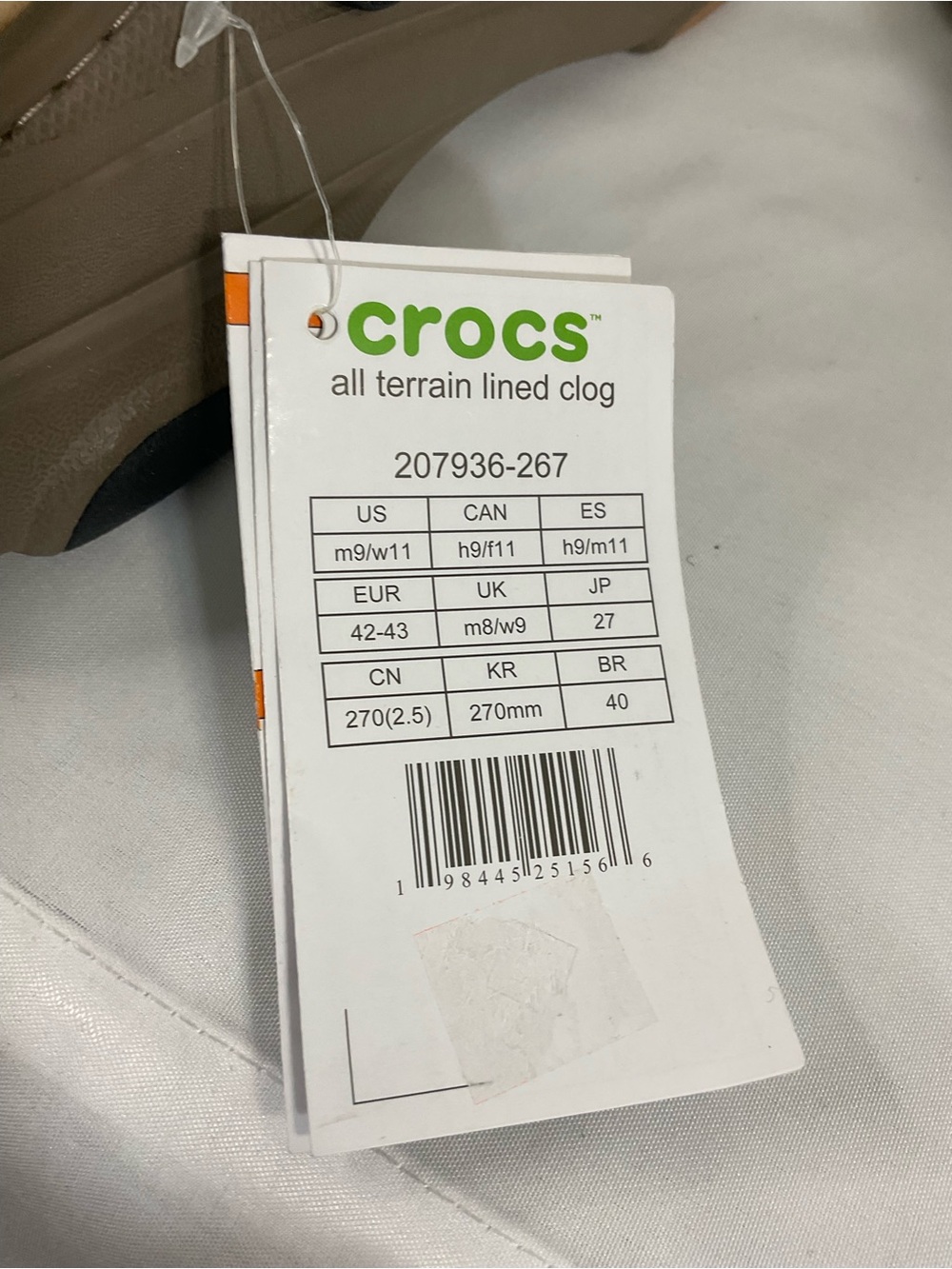 CROCS all terrain lined clog - M9/w11 Taupe with Beige Lining - Picture 2 of 10